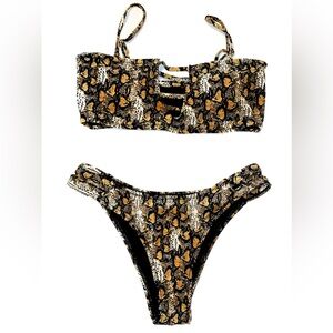 Animal Print Bikini Top in Black and Gold